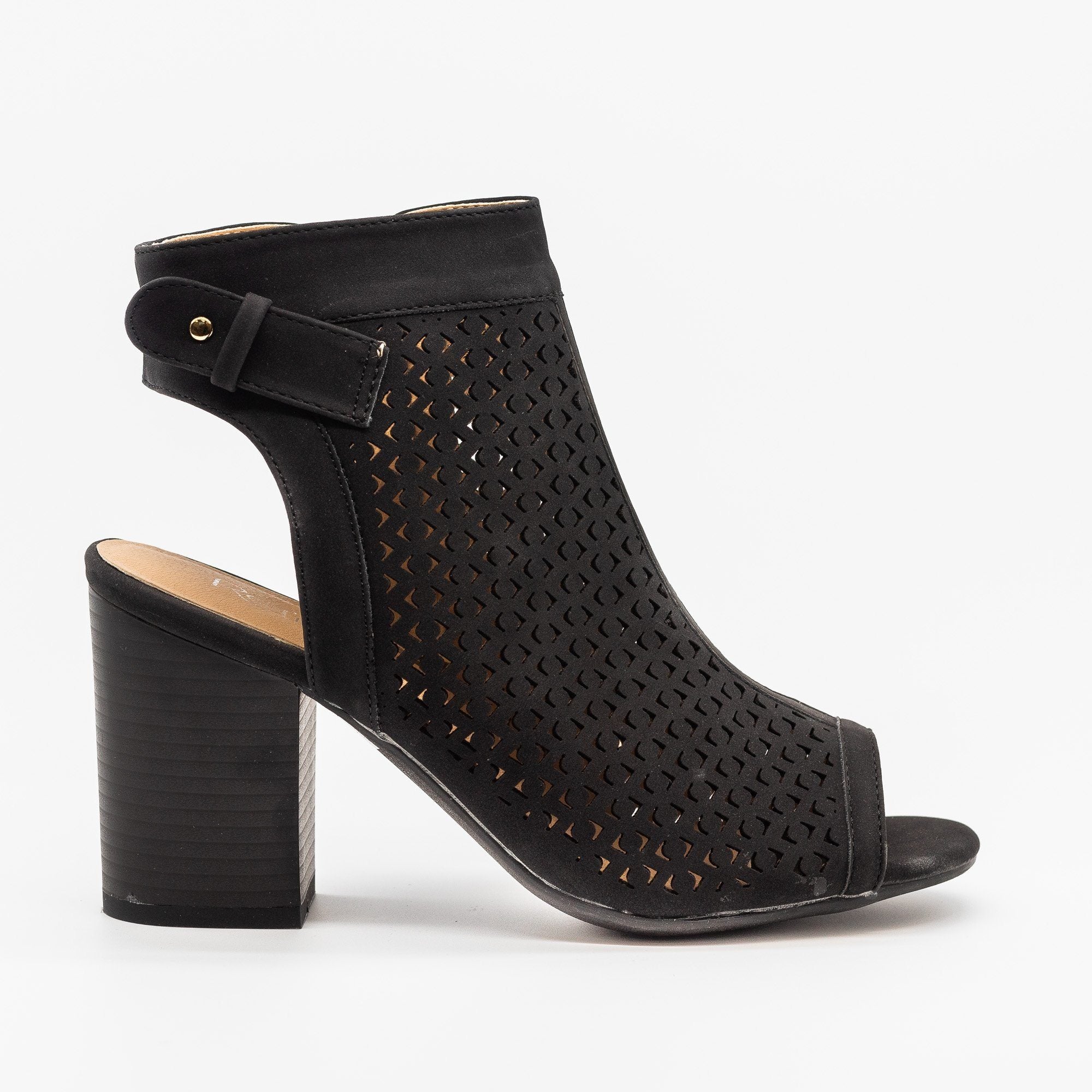 Laser Cut Peep Toe Heel Booties 