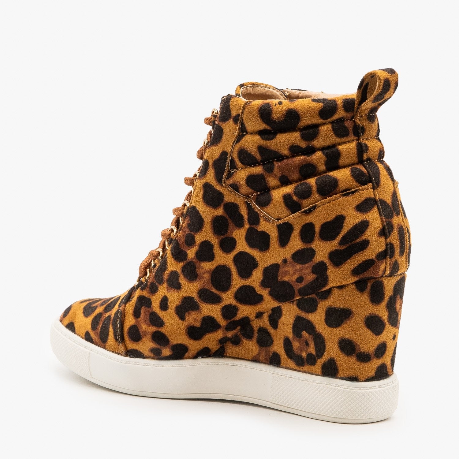 Leopard Lace Up Sneaker Wedges - AMS 