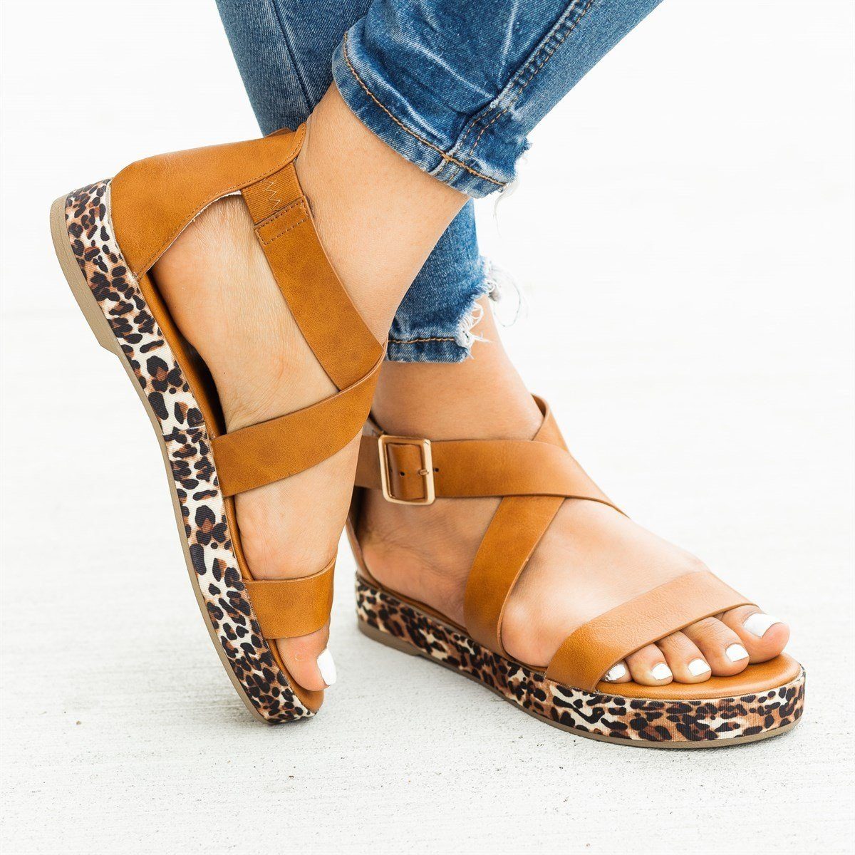 ladies leopard print sandals