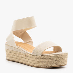 Linen Weave Espadrille Platform Sandals 