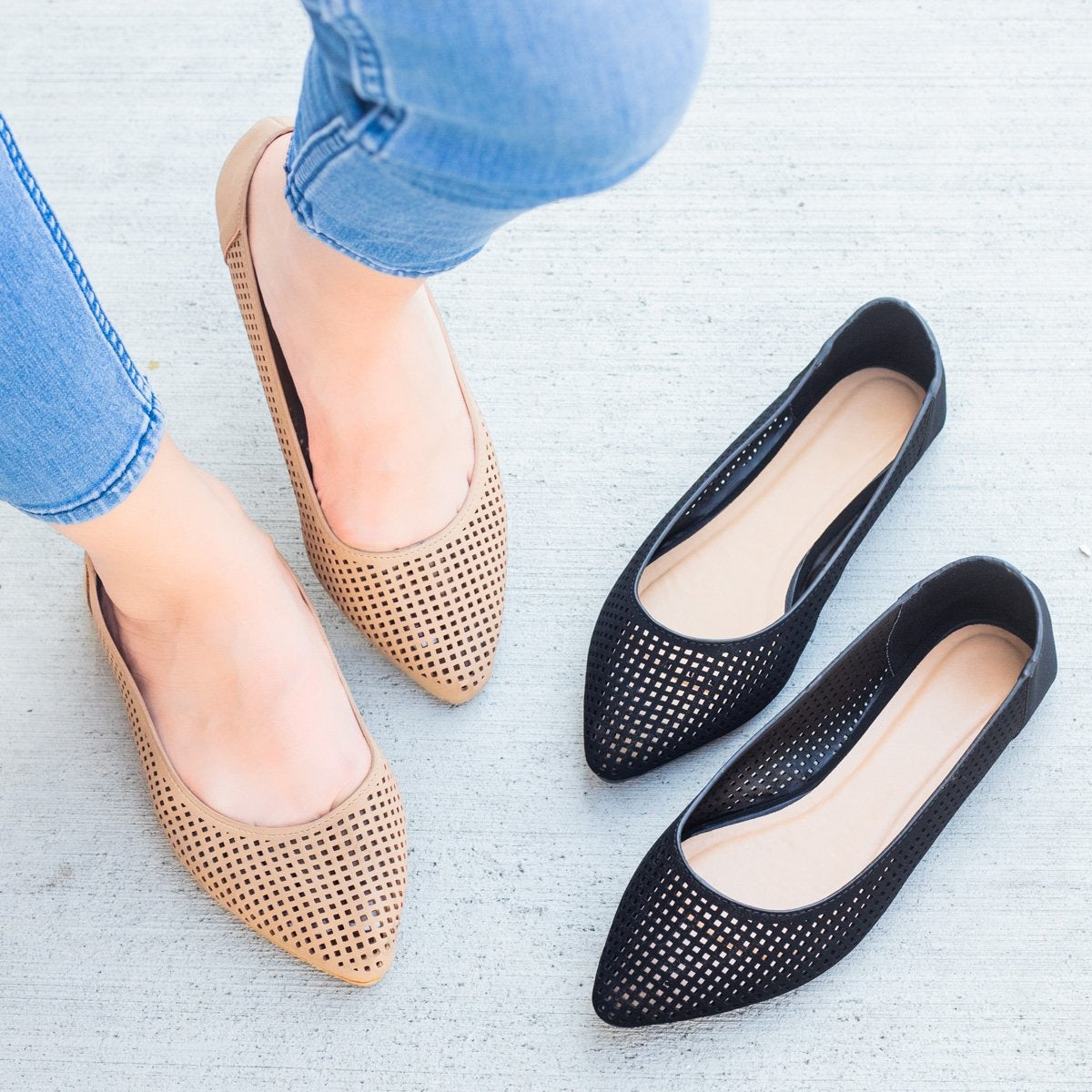 Mesh Almond Toe Ballet Flats - Bamboo 