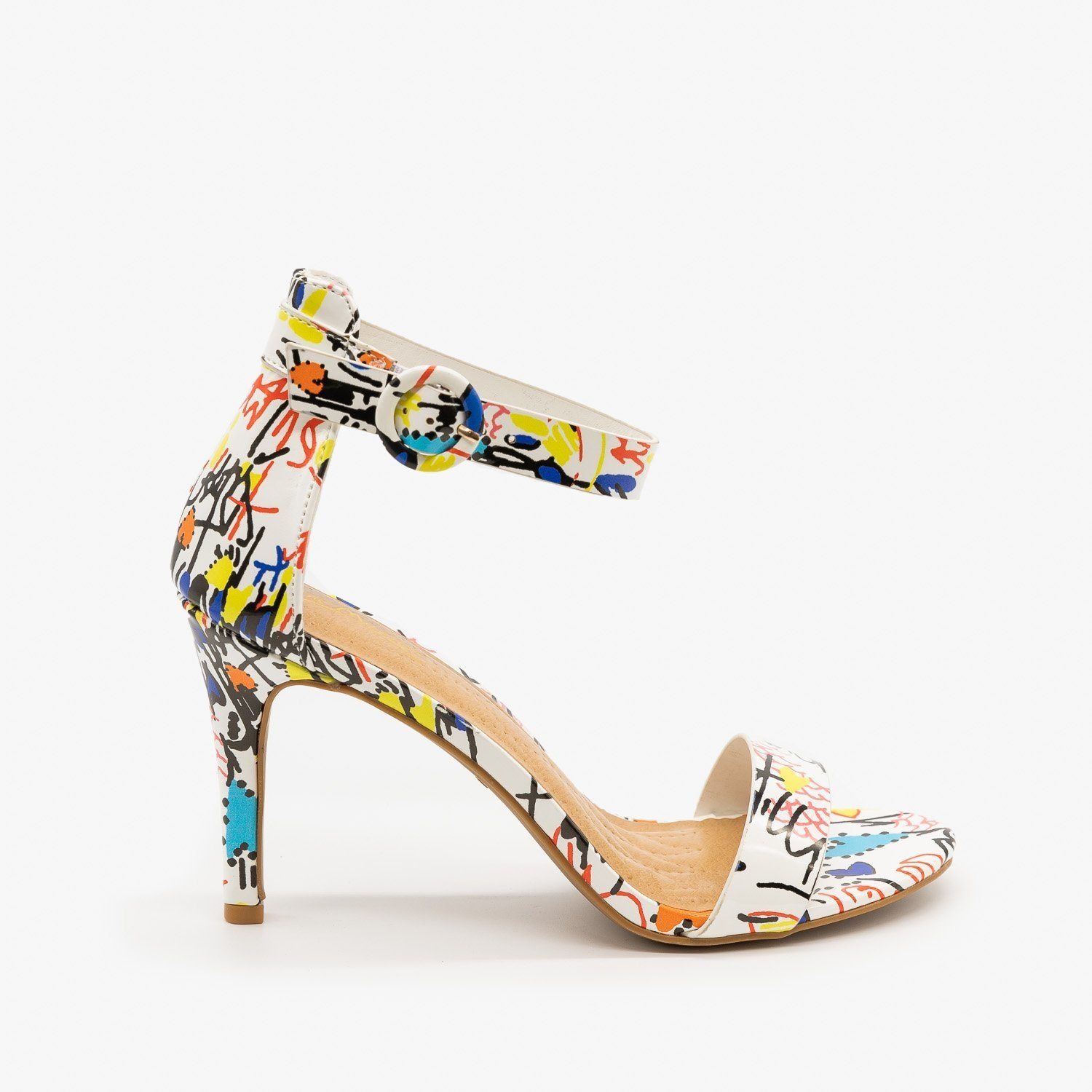 Multi-Print Ankle Strap High Heels 