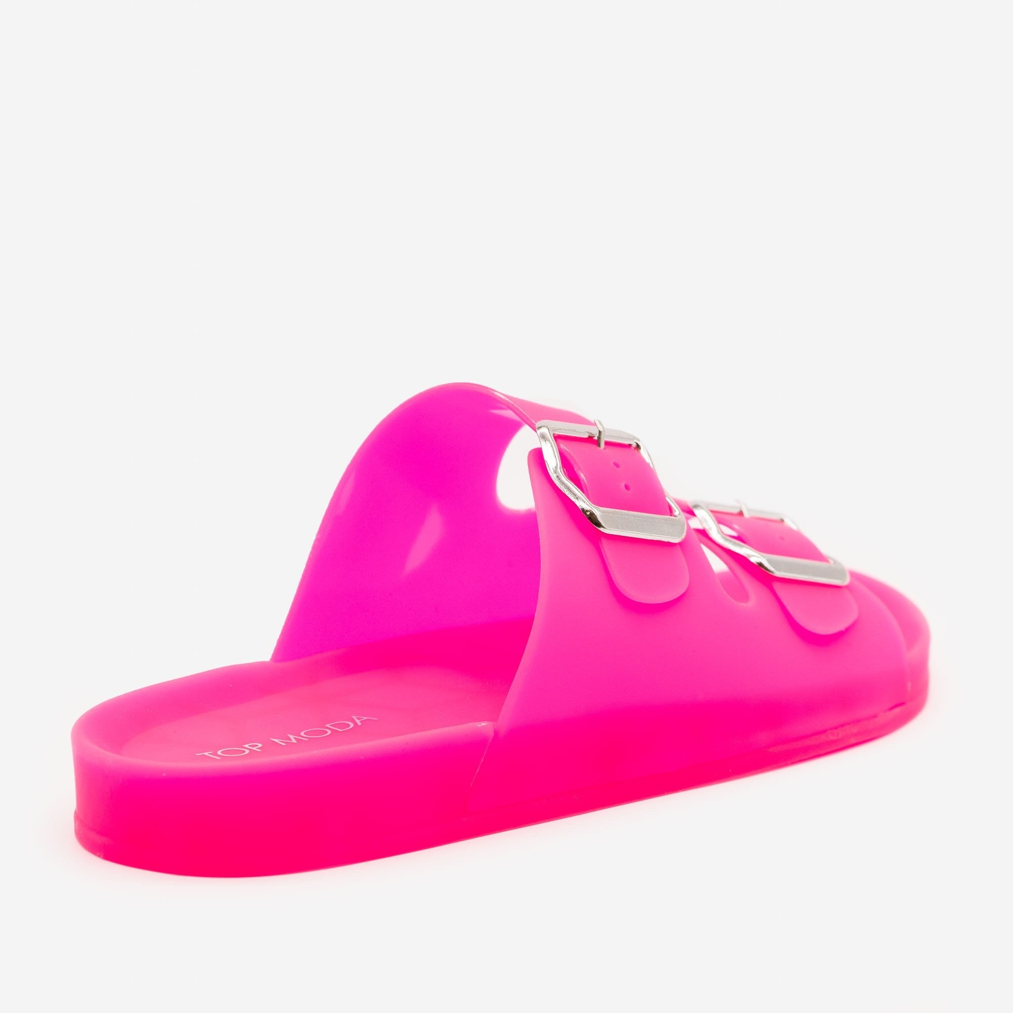 neon pink jelly slides