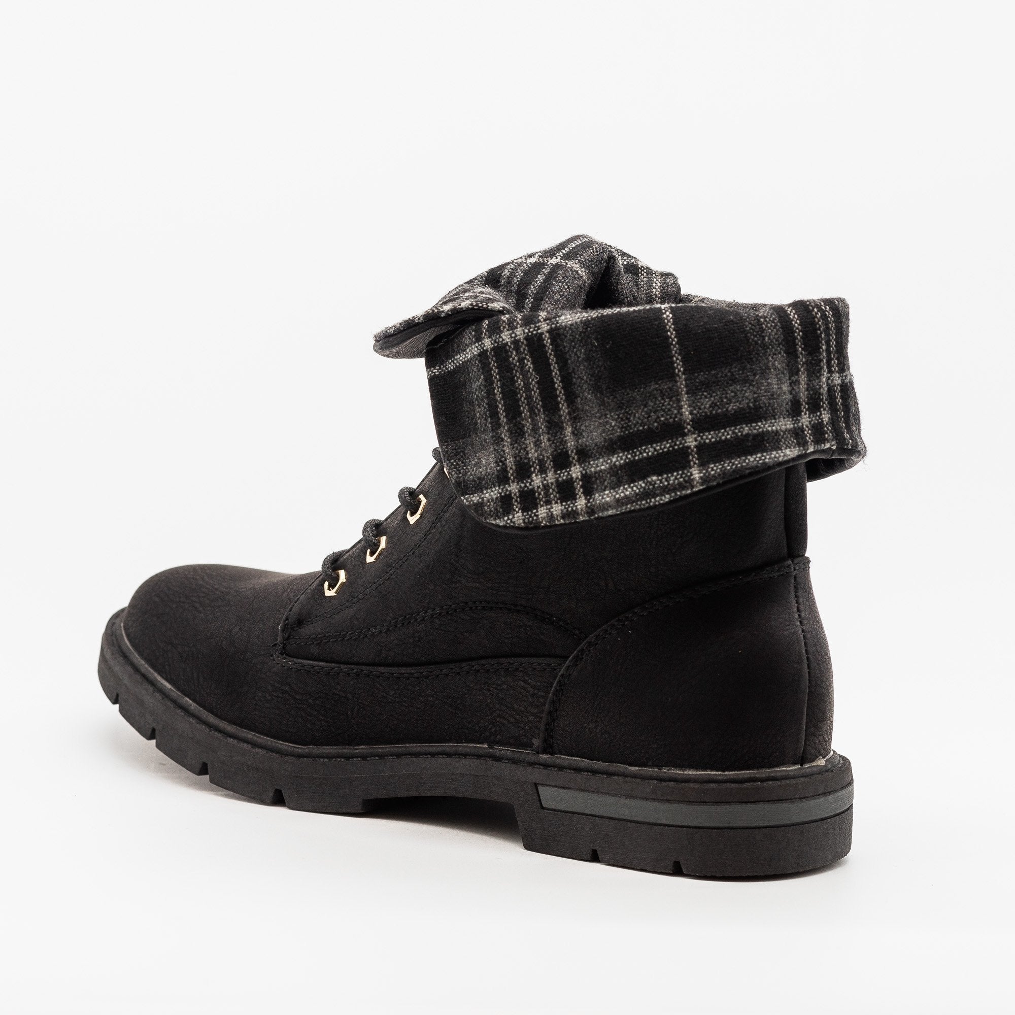 combat boots with plaid lining