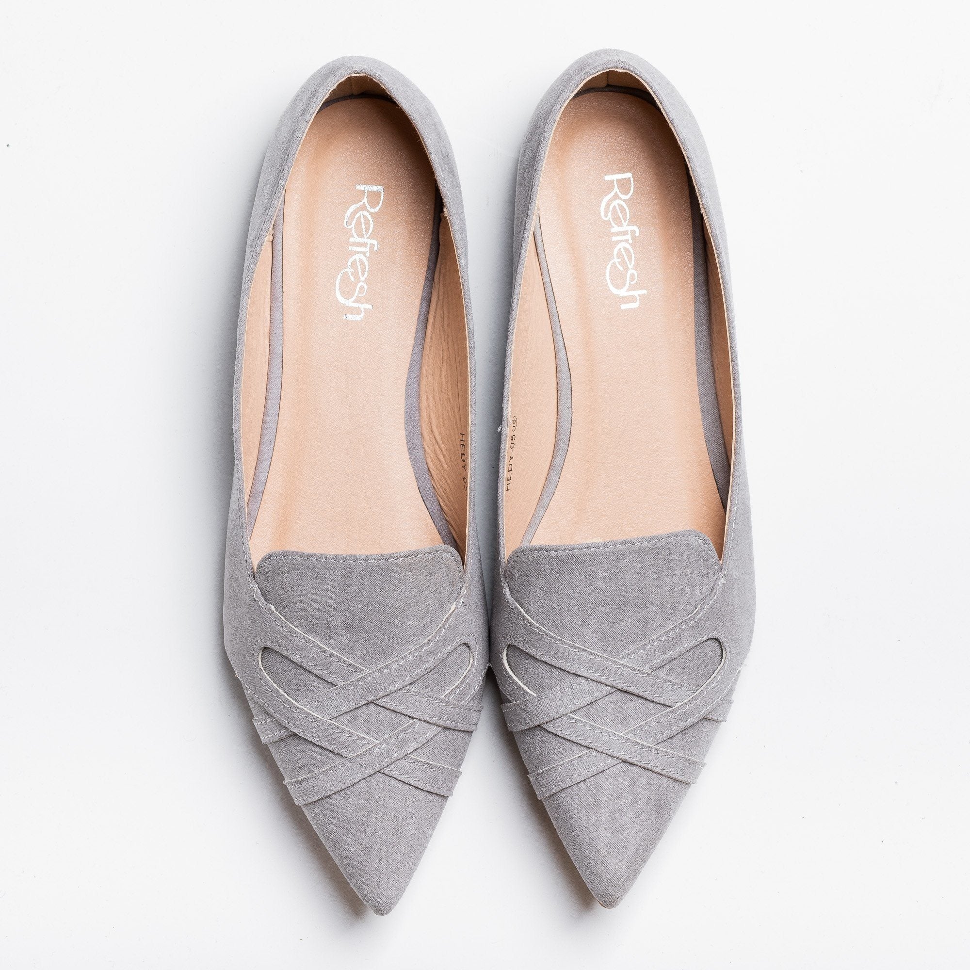 grey pointed toe flats