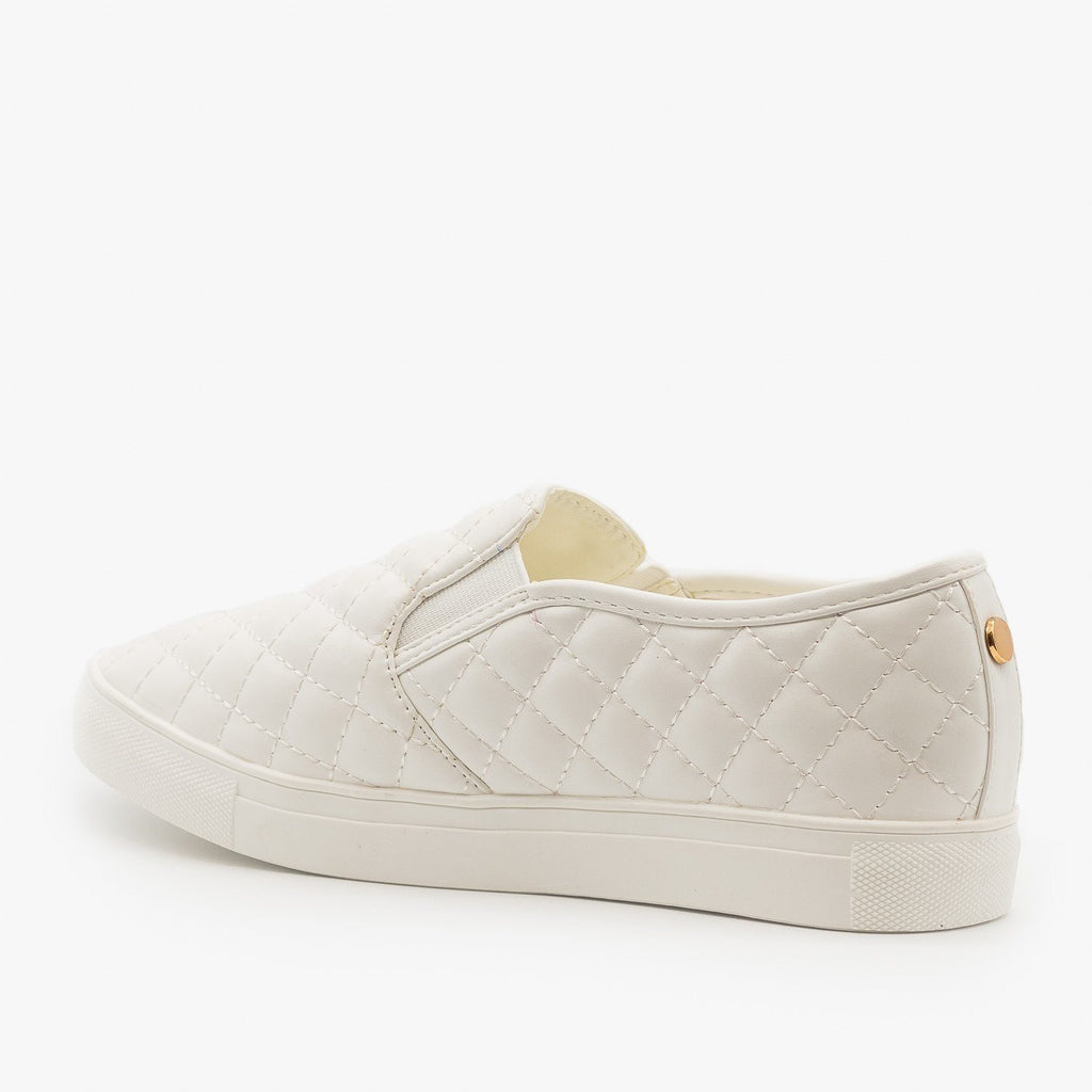 white quilted slip on shoes