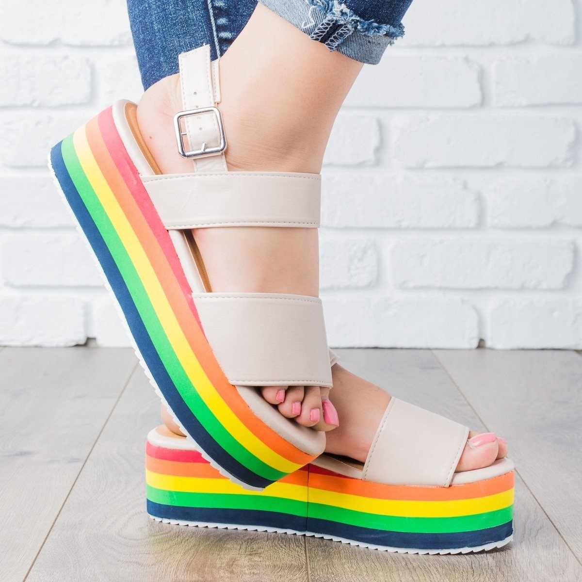 Rainbow Platform Sandals - Qupid Shoes 
