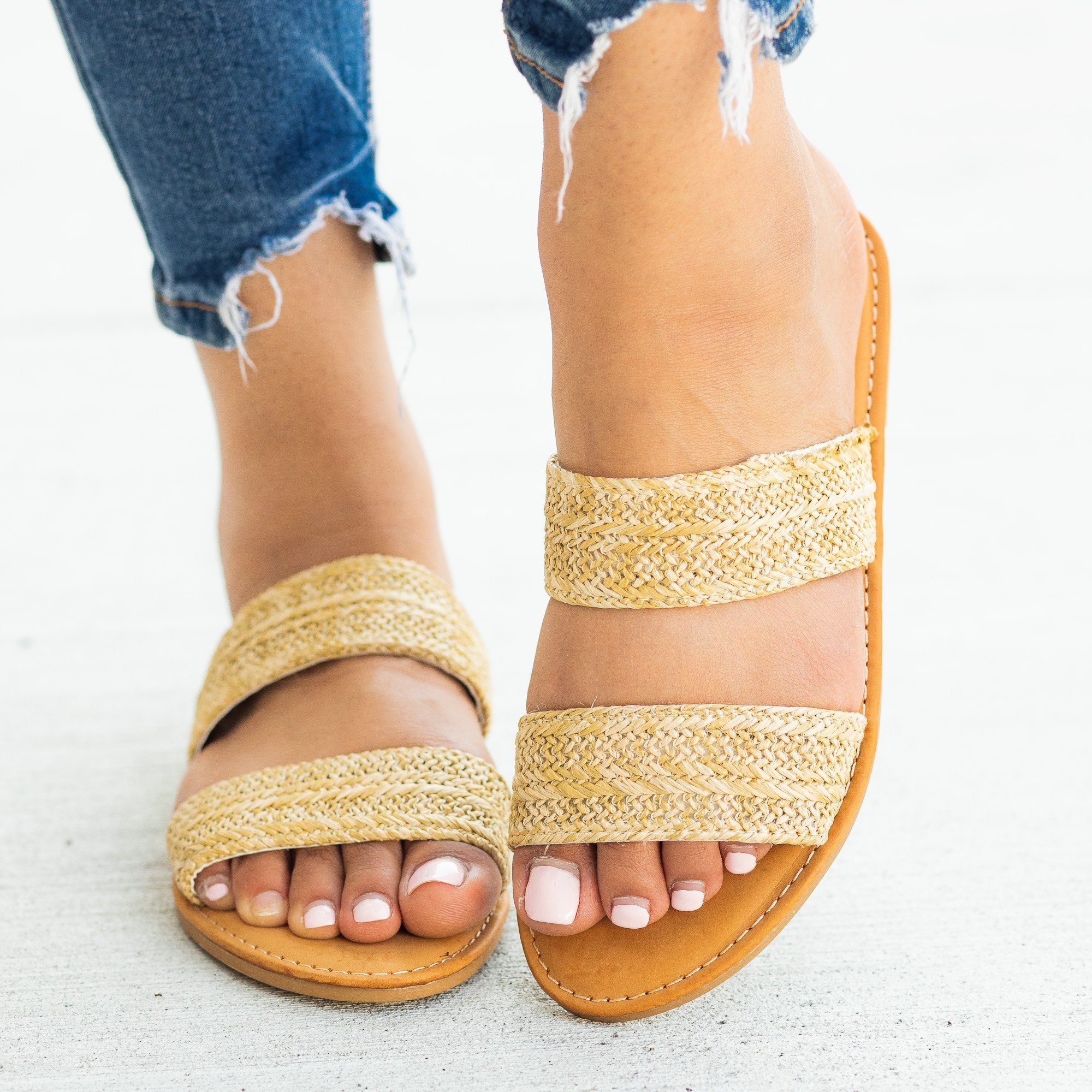 double strap slip on sandals