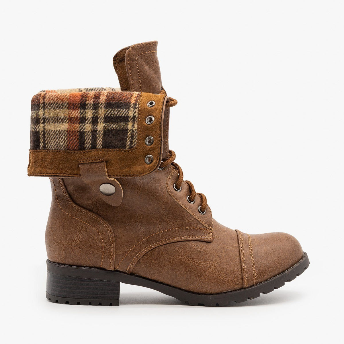 Rustic Plaid Lined Combat Boots - Soda 