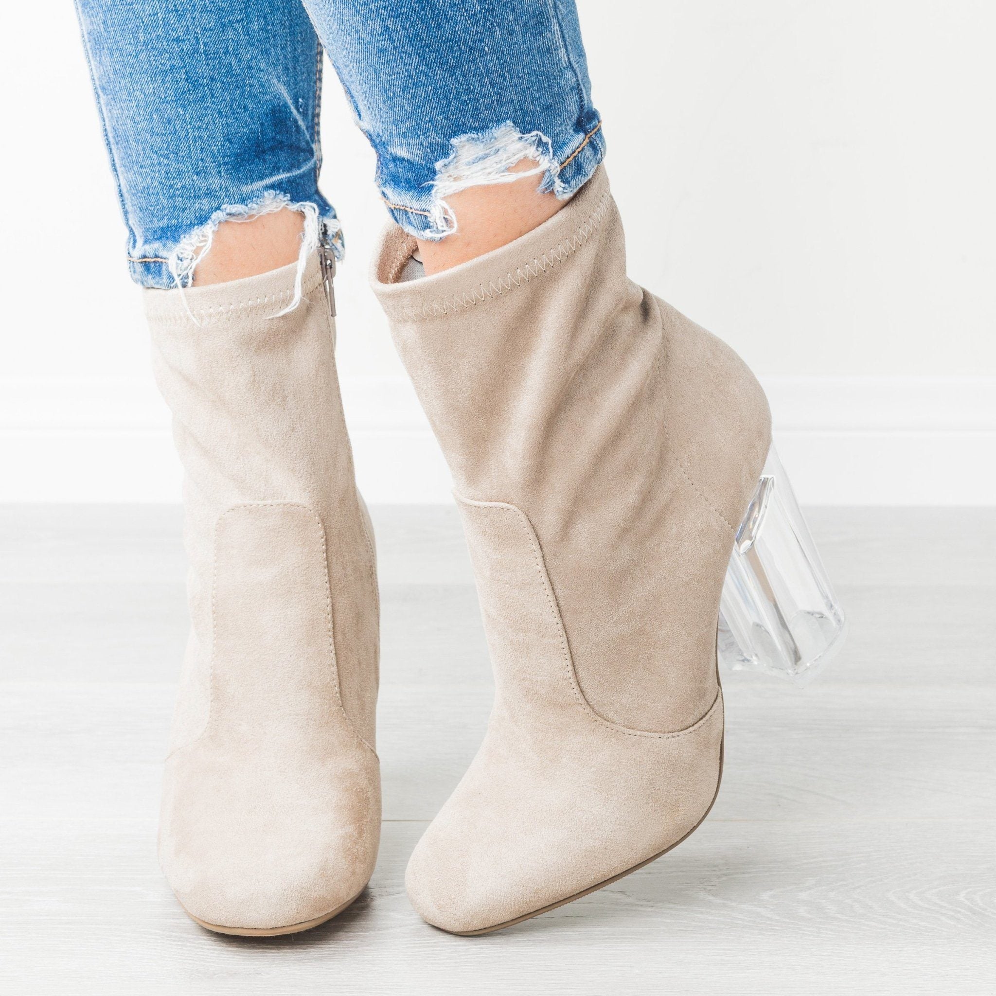 white boots clear heel