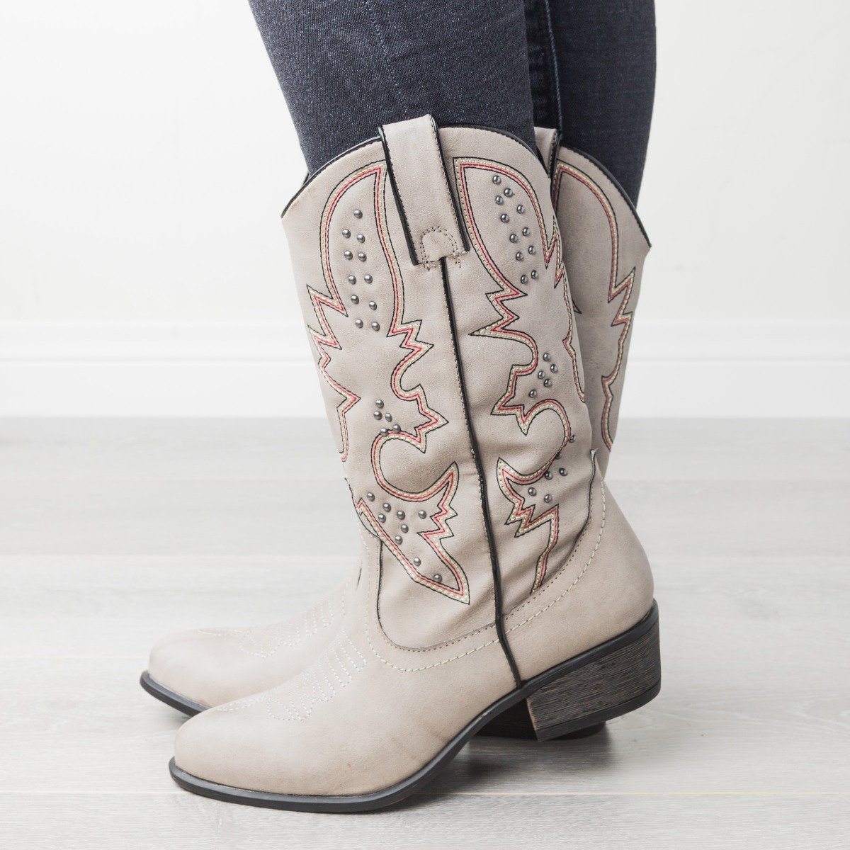 white studded cowboy boots