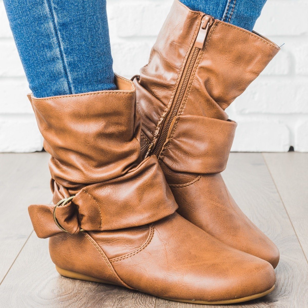 tan leather slouch boots