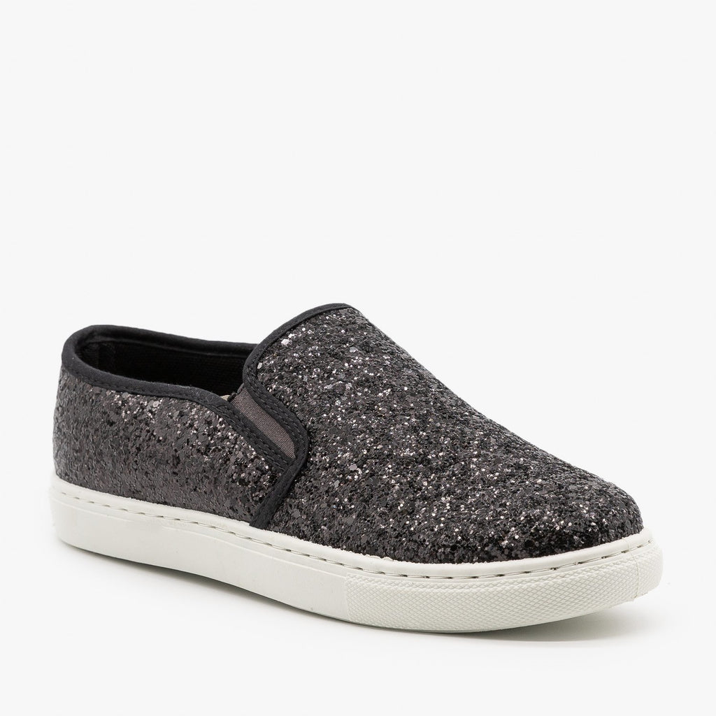 white glitter slip on shoes