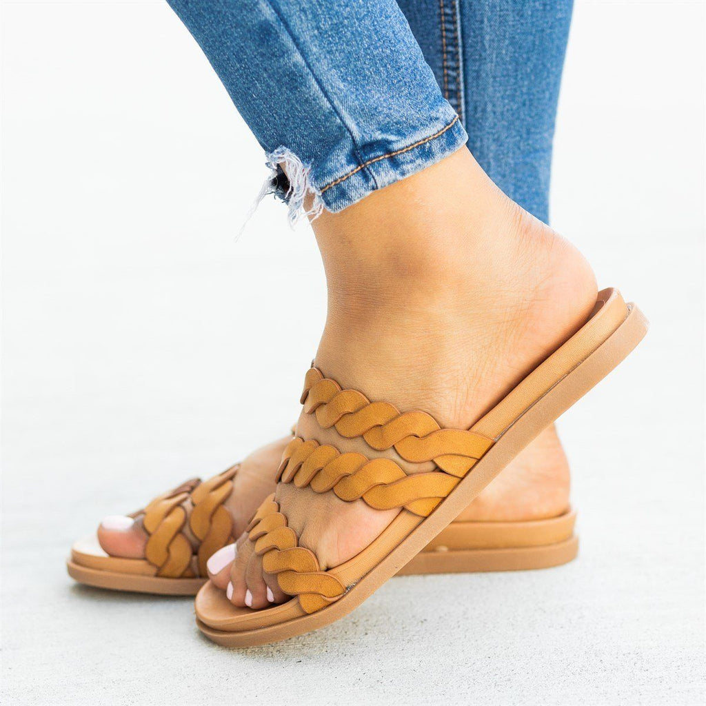 strappy slip on sandals