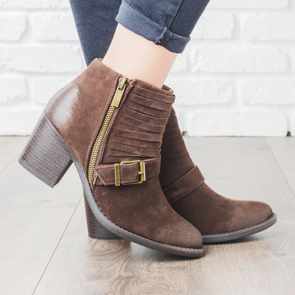 Strappy Buckle Booties - Qupid Shoes Tobin-54 | Shoetopia