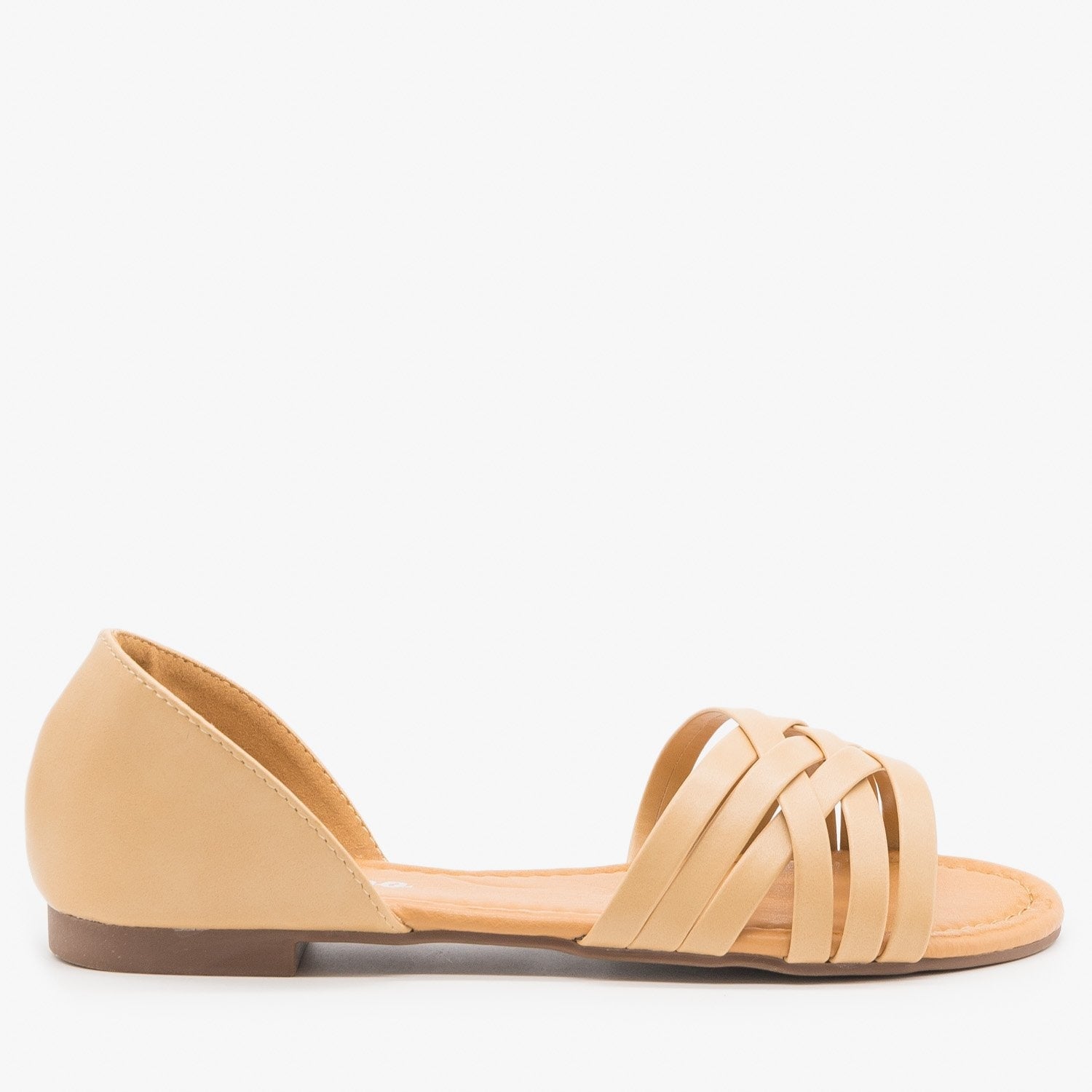 tan open toe flats