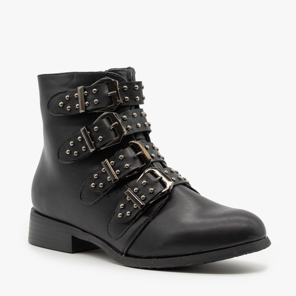 studded buckle boots womens