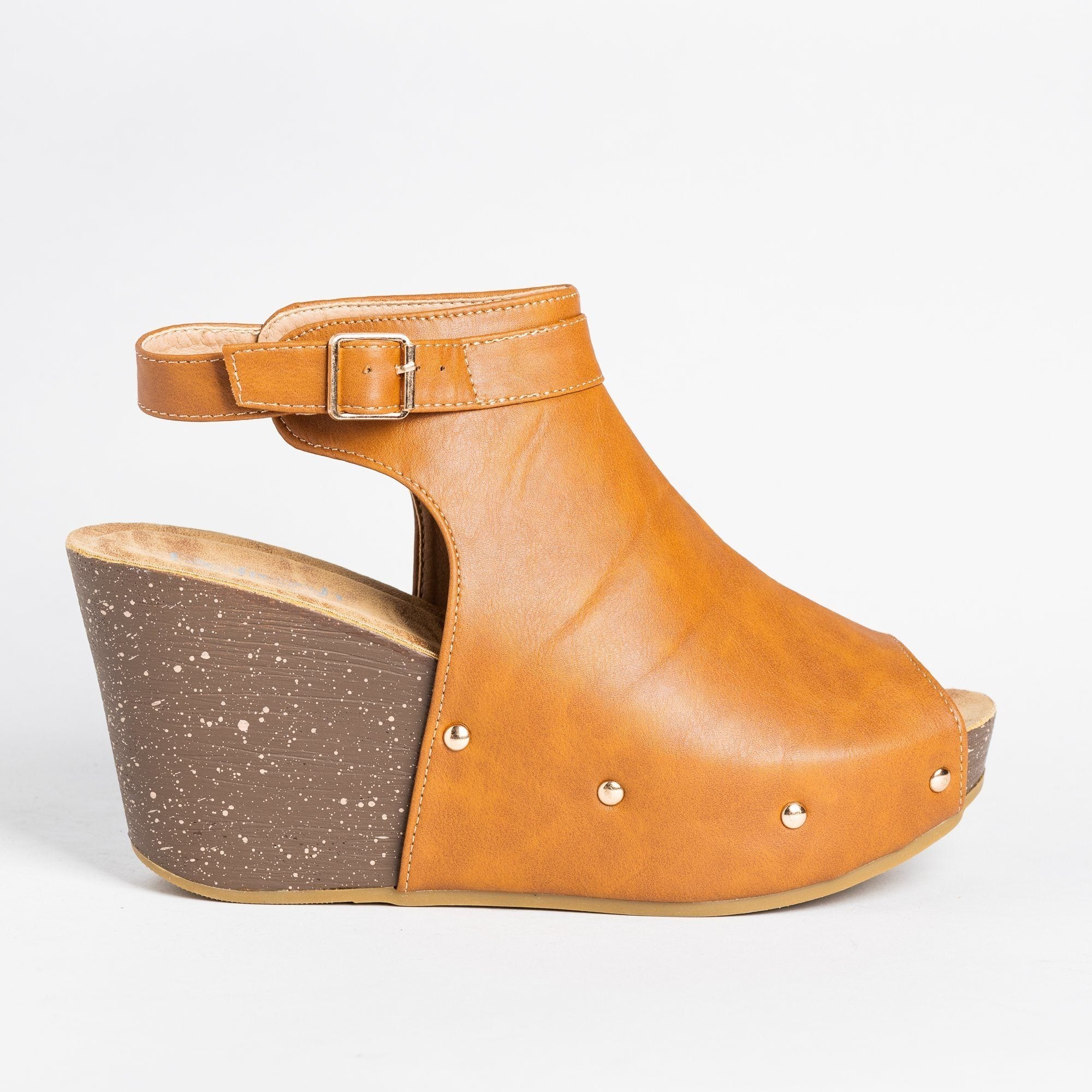 Studded Open-Toe Wedges - Refresh Shoes 