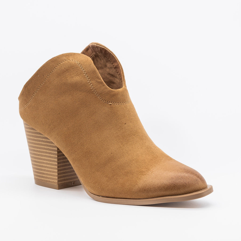 Stylish Mule Western Ankle Booties - Qupid Shoes Prenton-01 | Shoetopia