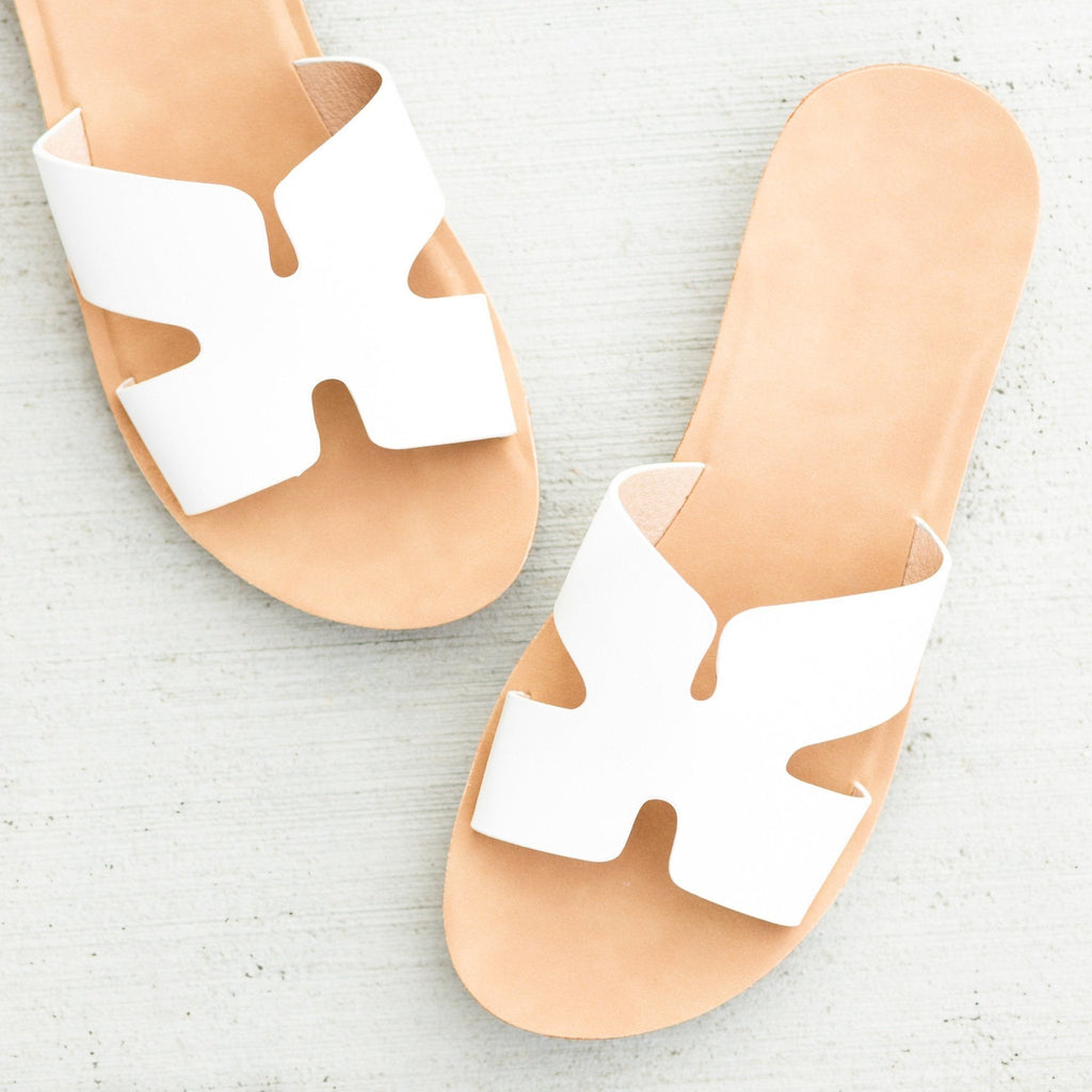 white slip on sandal