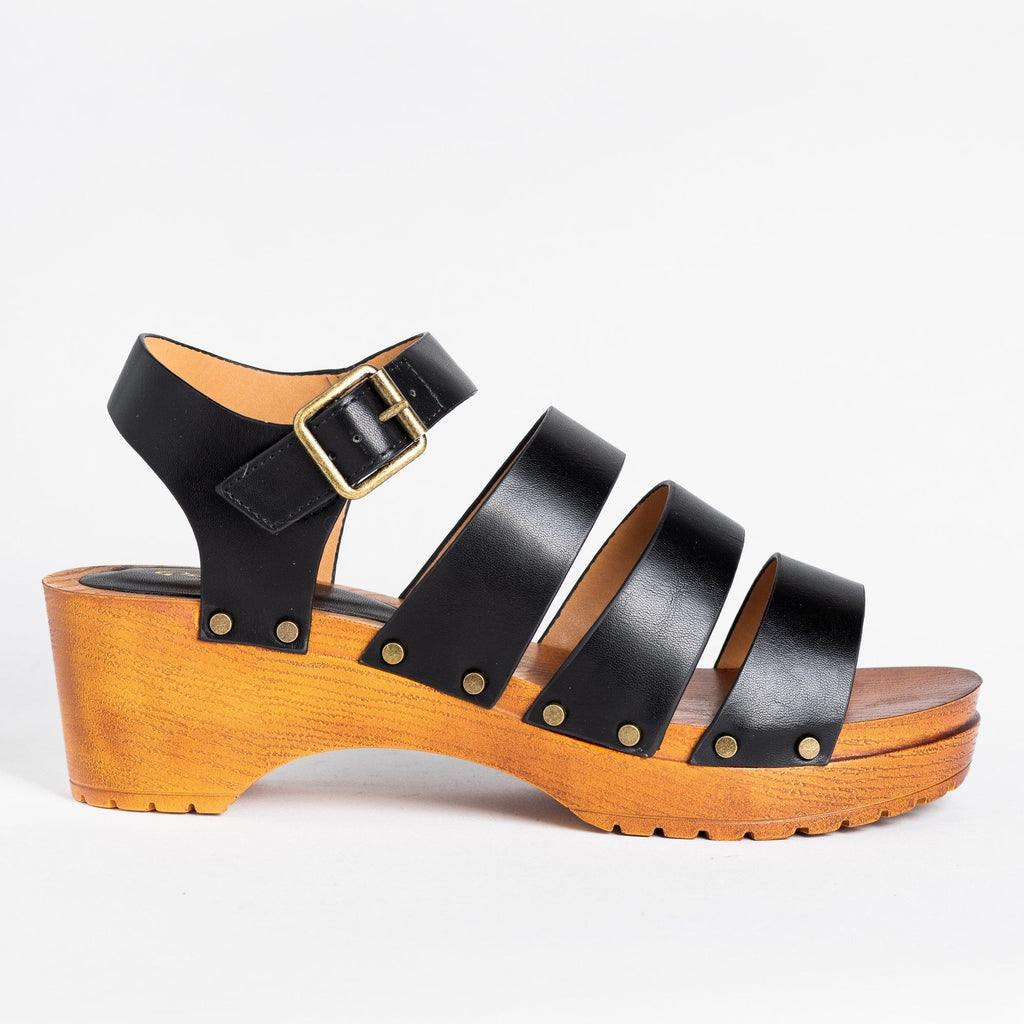 Trendy Triple Strap Clogs - Qupid Shoes Keen-09A | Shoetopia