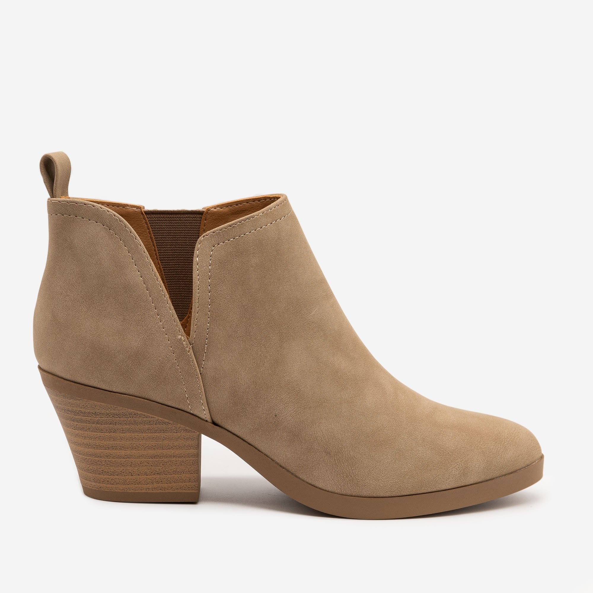 tan booties block heel