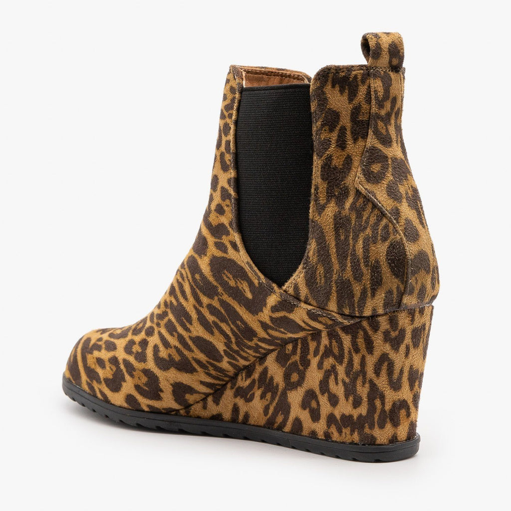 Womens Wedge Heel Leopard Print Chelsea Boots - Weeboo