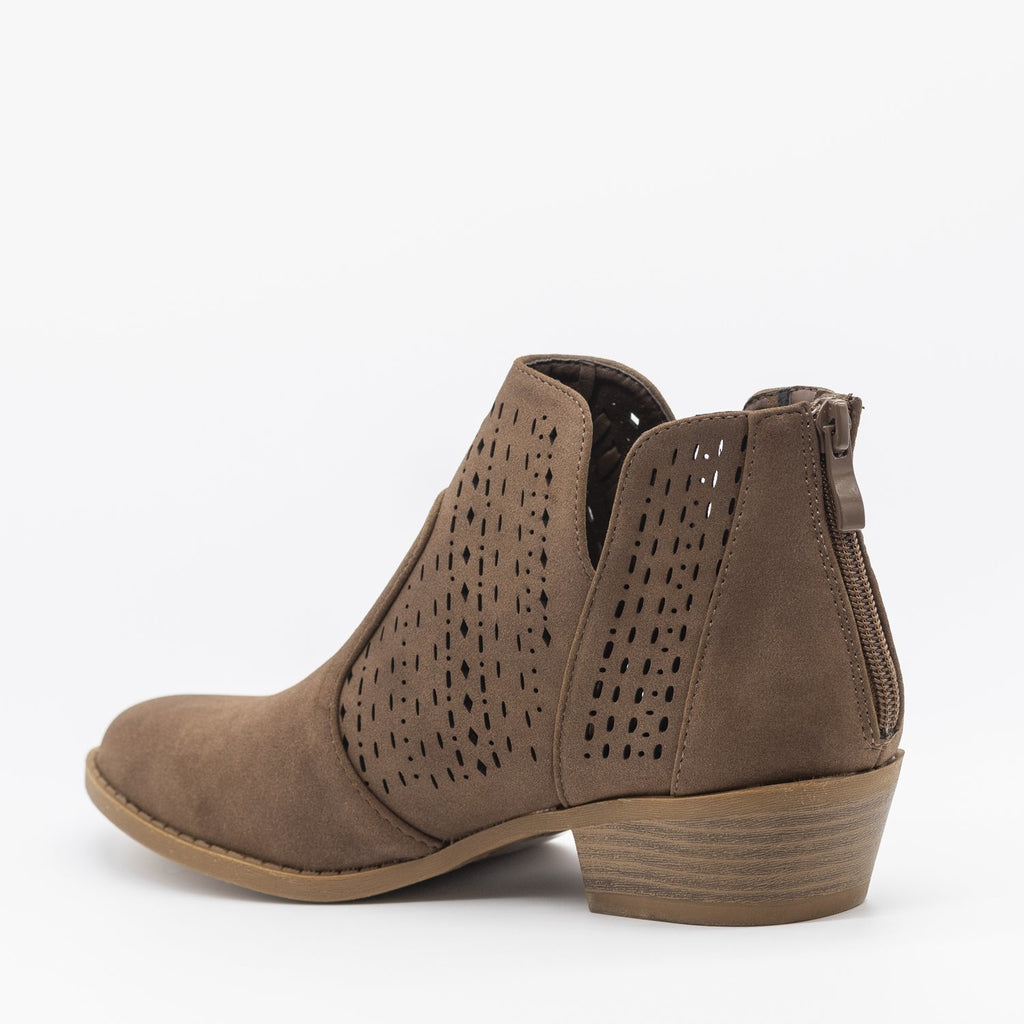 Woven Laser-Cut Ankle Booties - Top Moda Shoes Zopa-5 | Shoetopia