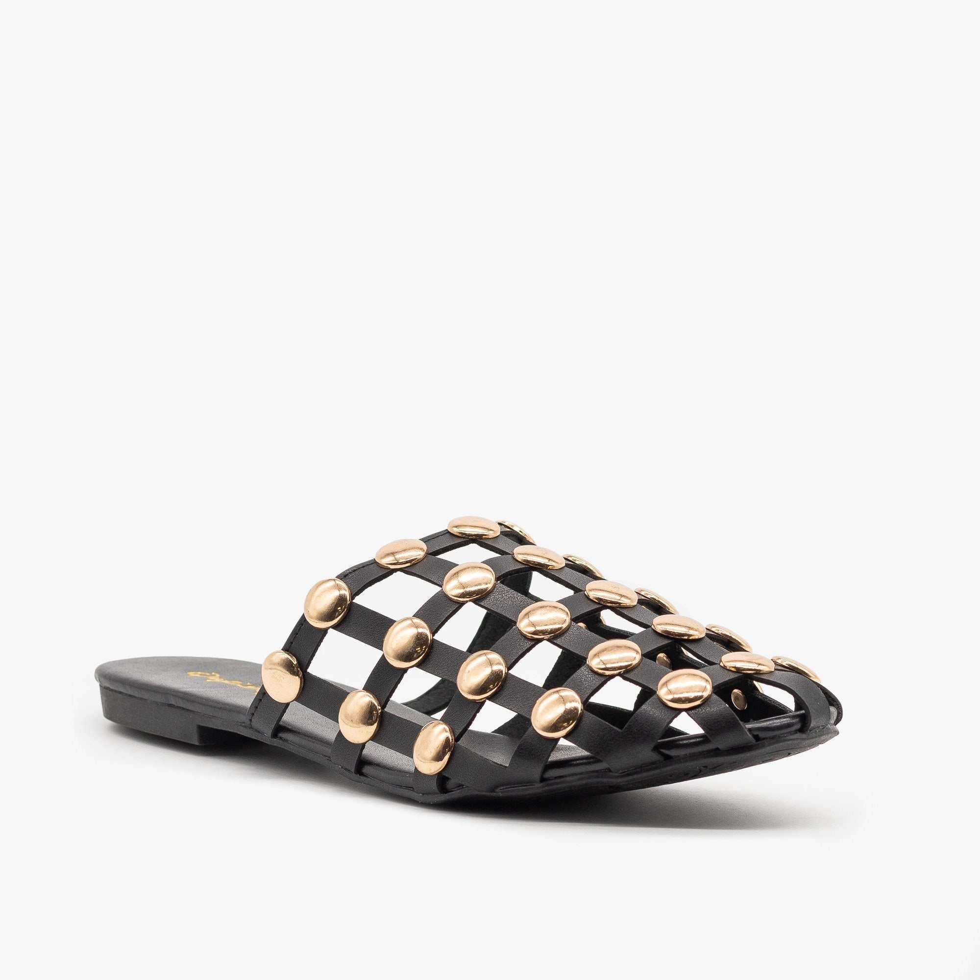 Woven Studded Mules - Qupid Shoes 