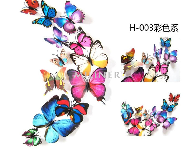 12pcs Pvc 3d Butterfly Wall Decor Cute Butterflies Wall Stickers