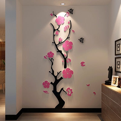 Plum Flower 3d Acrylic Mirror Wall Stickers Room Bedroom Diy Art Wall Decor Living Room