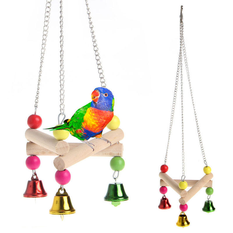 Pet Bird Parrot Parakeet Budgie Cockatiel Wood Hammock Swing Stand Hanging Toys