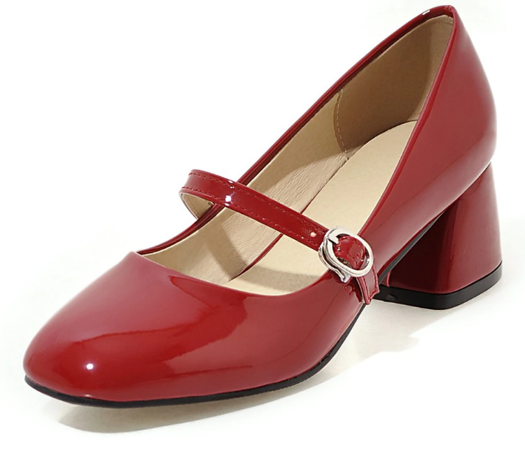 square heel pumps shoes color red size 4.5 for women
