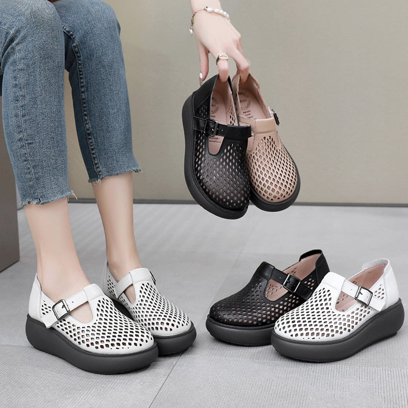 Hollowed Out Platform Shoes Color White Size 8 for Women