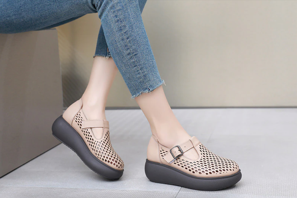 Hollowed Out Platform Shoes Color Aprioct Size 9.5 for Women