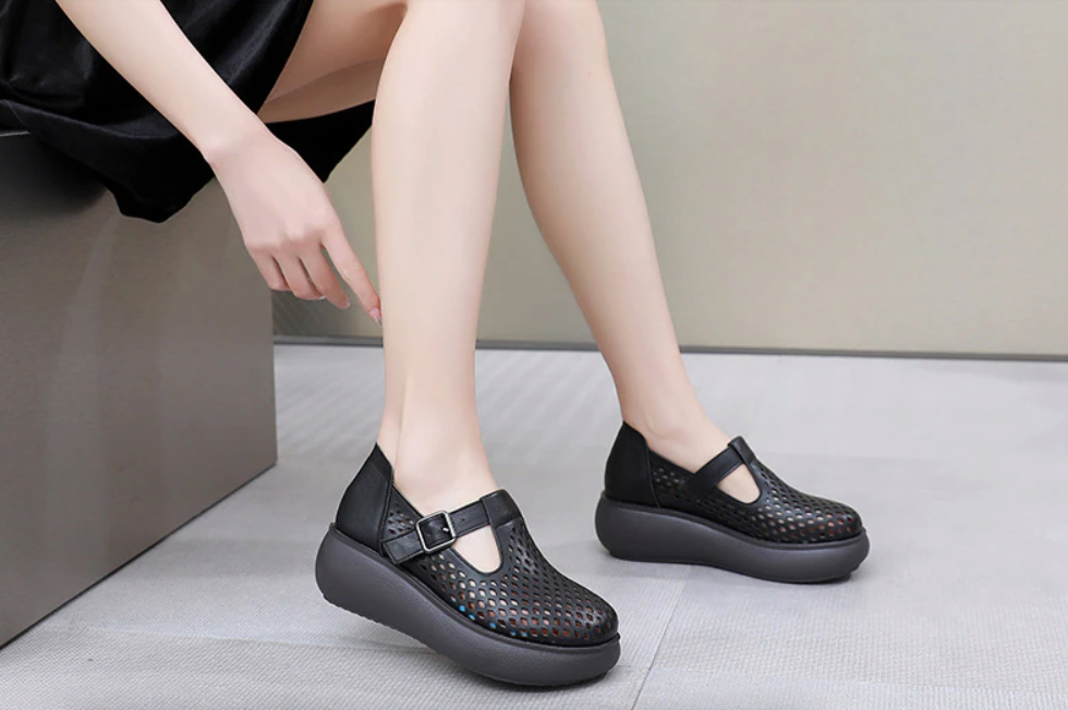 Hollowed Out Platform Shoes Color Black Size 10 for Women