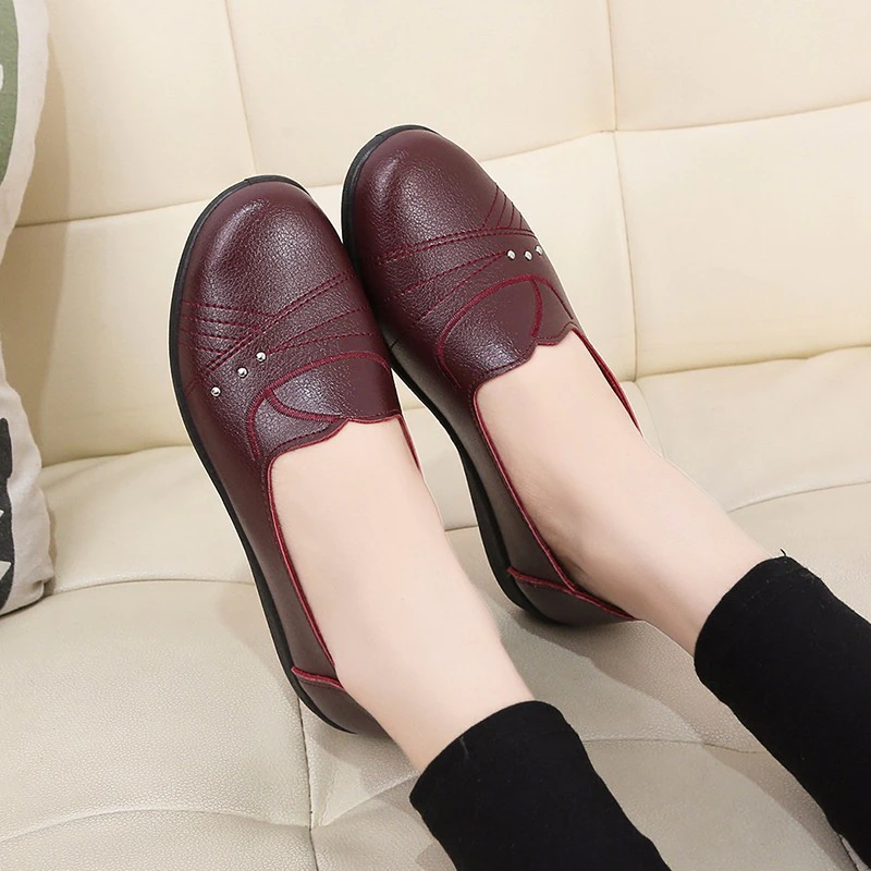 soft leather slip on loafer color red size 7 for women