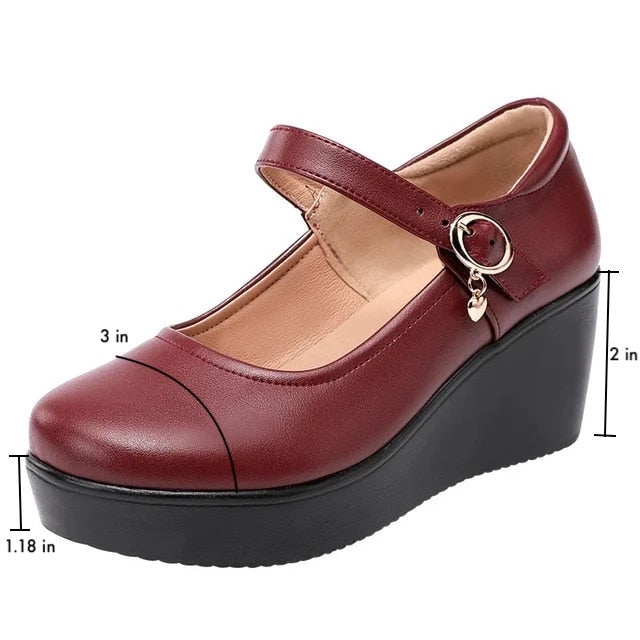 leather platform shoes color red size 5 for women