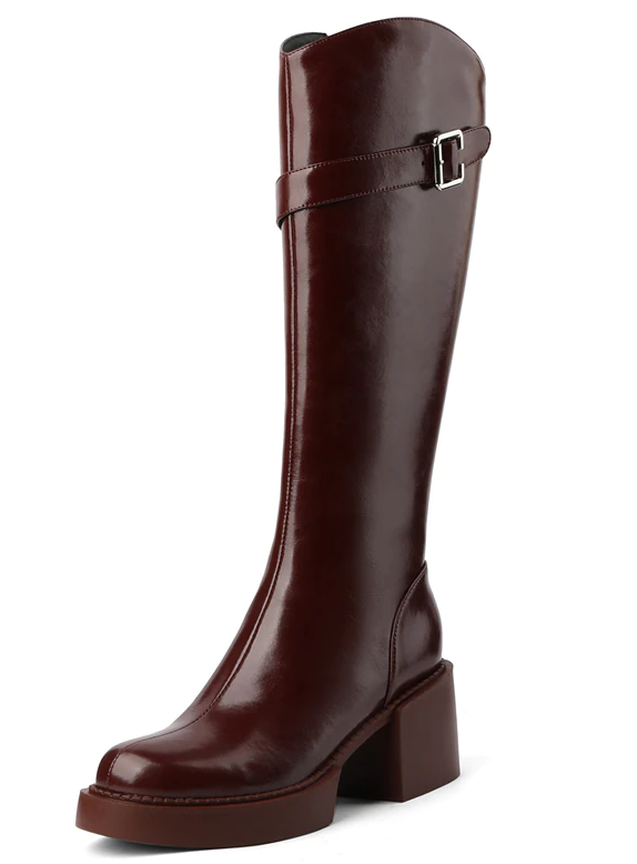 Leather Knee High Boots Color Wine Size 4.5 for Women