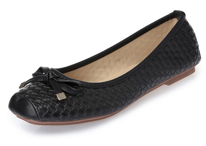 leather flat shoes color black size 5 for women