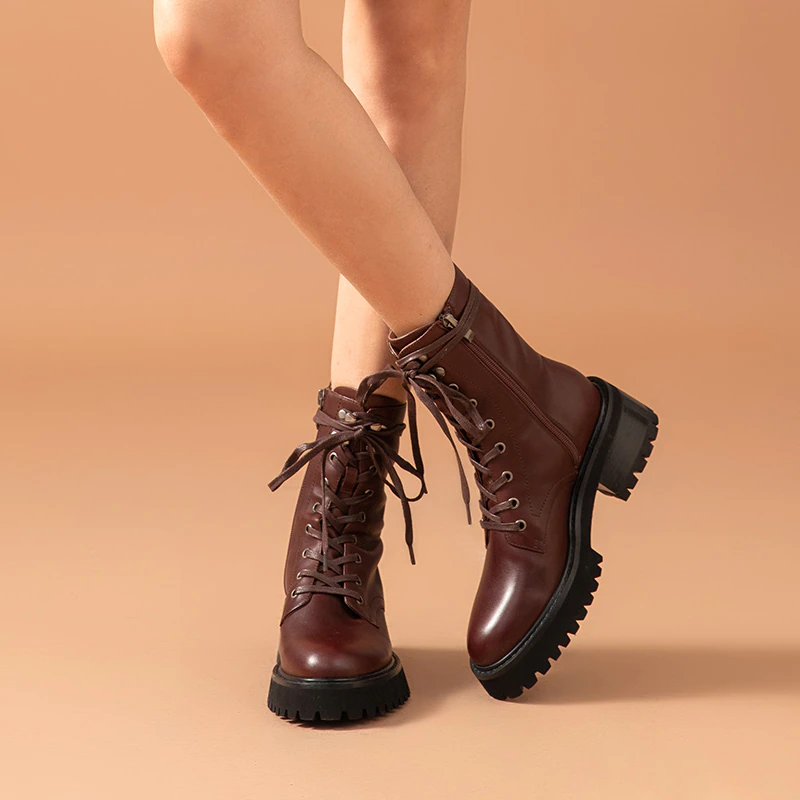 lace up ankle boots color coffee size 6 for women
