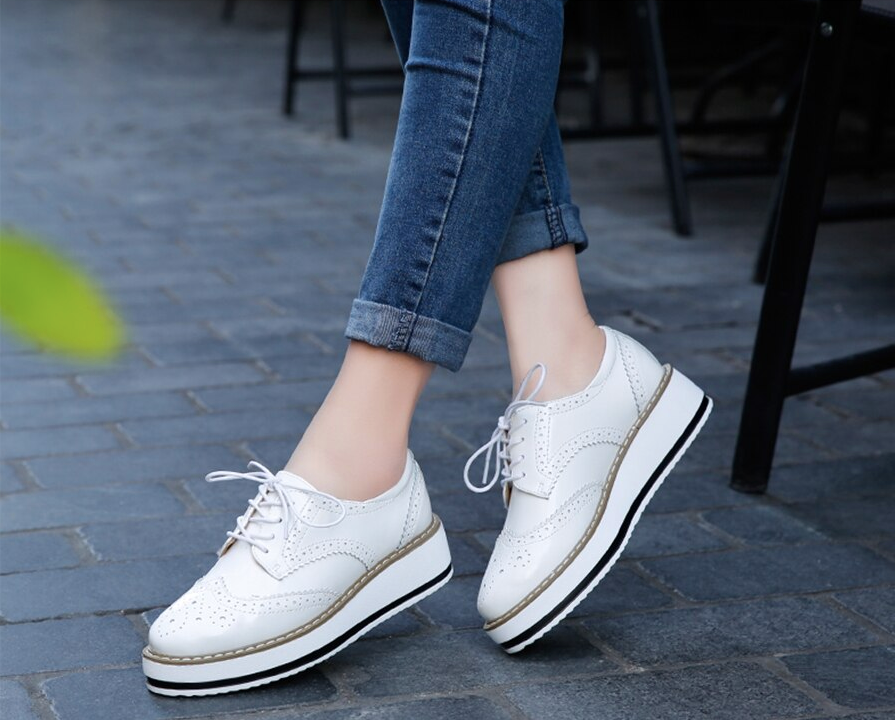 Oxford Platform Shoes Color White Size 8 for Women