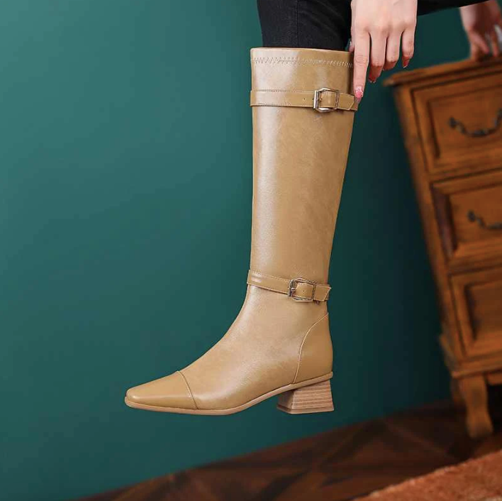 leather boots color apricot size 5.5 for women