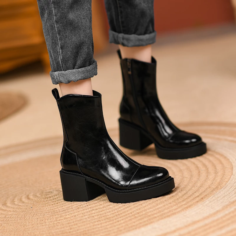square heel boots color black size 7 for women