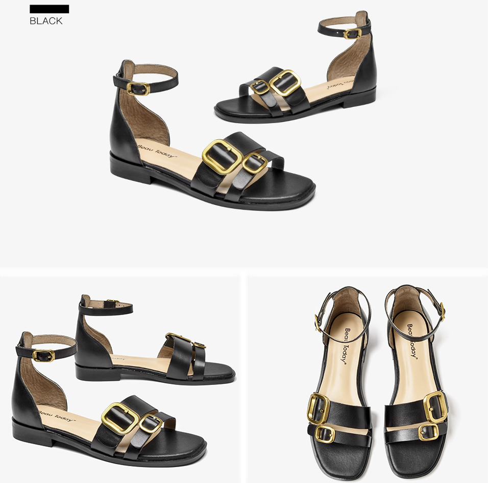 leather sandals color black size 5 for women