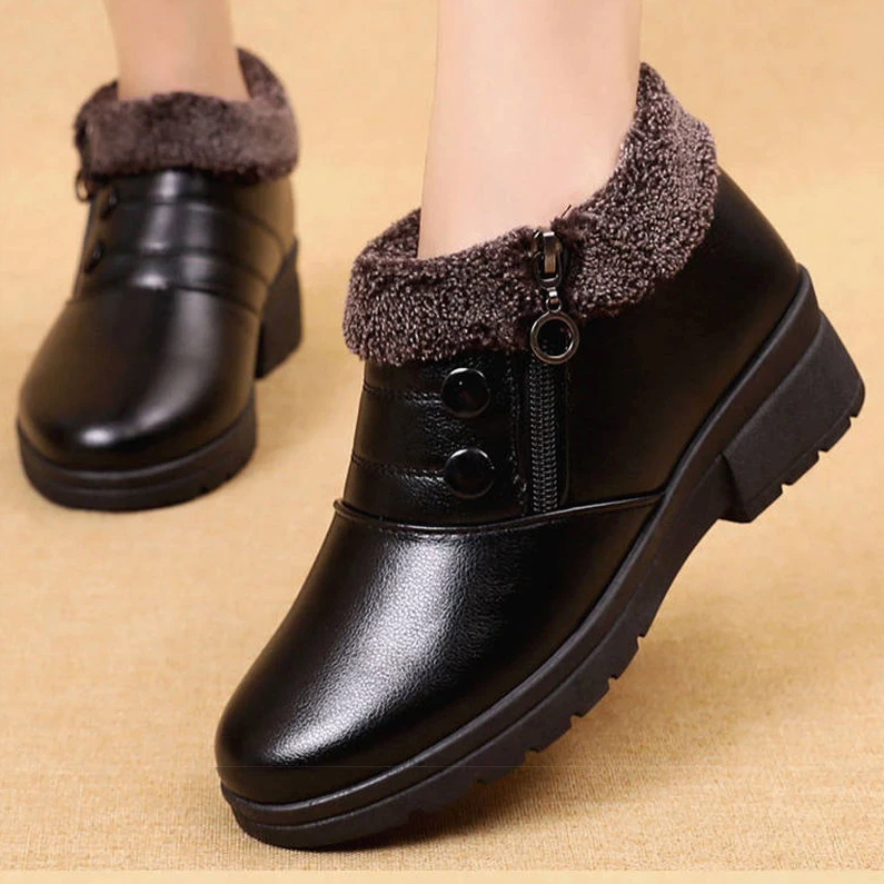 leather booties color black size 6 for women