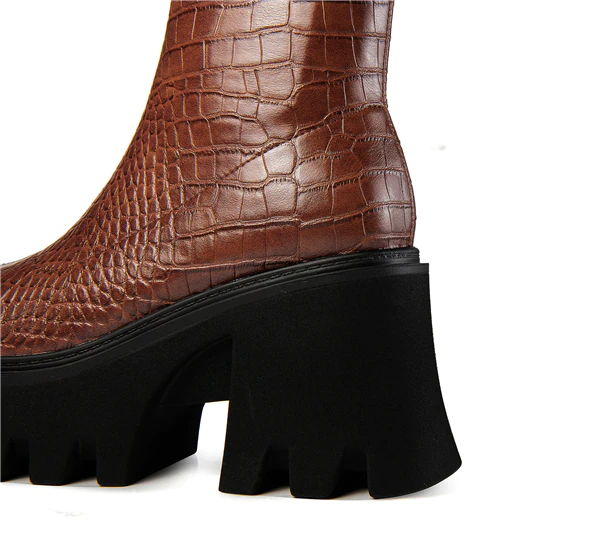 Zipper Platform Boots Color Brown Size 7 for Women