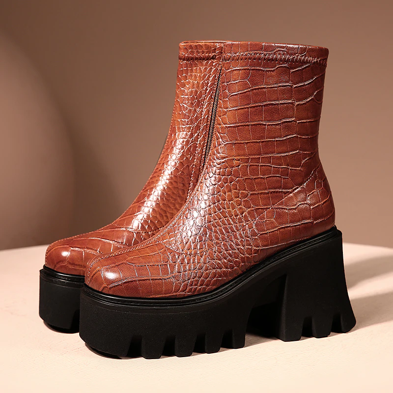 Zipper Platform Boots Color Brown Size 8 for Women