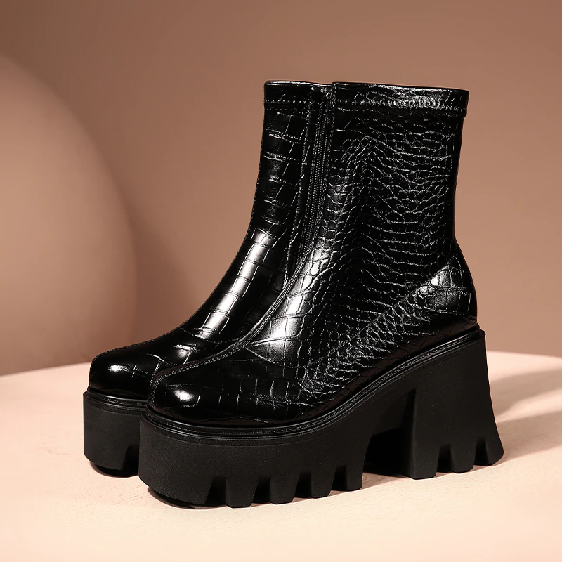 Zipper Platform Boots Color Black Size 8.5 for Women