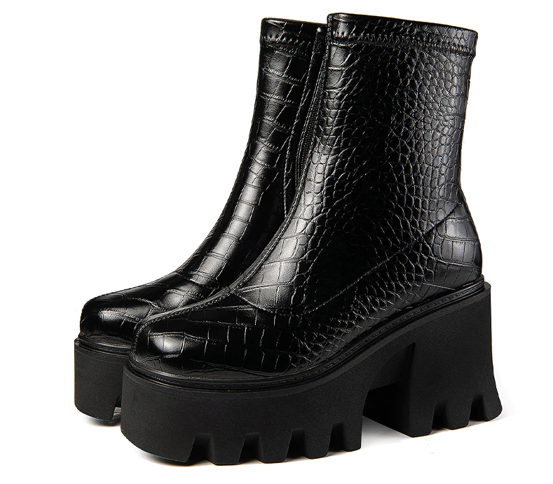 Zipper Platform Boots Color Brown Size 5.5 for Women